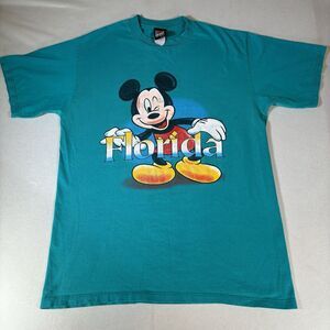 Vintage Mickey Mouse Disney Velva Sheen T Shirt Sz L USA  Made Florida Green